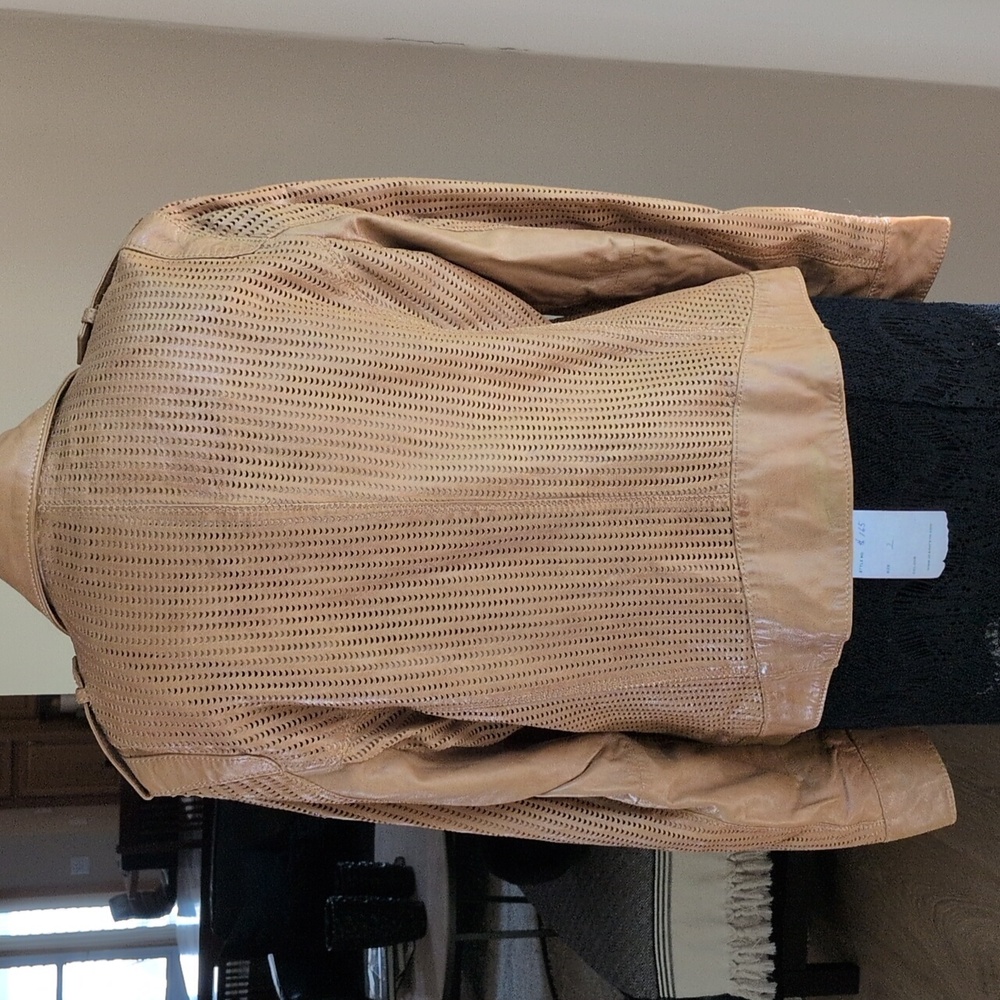 NWT Mauritius Caramel XXL 14 Tan Perforated Leather Jacket - Picture 2 of 15